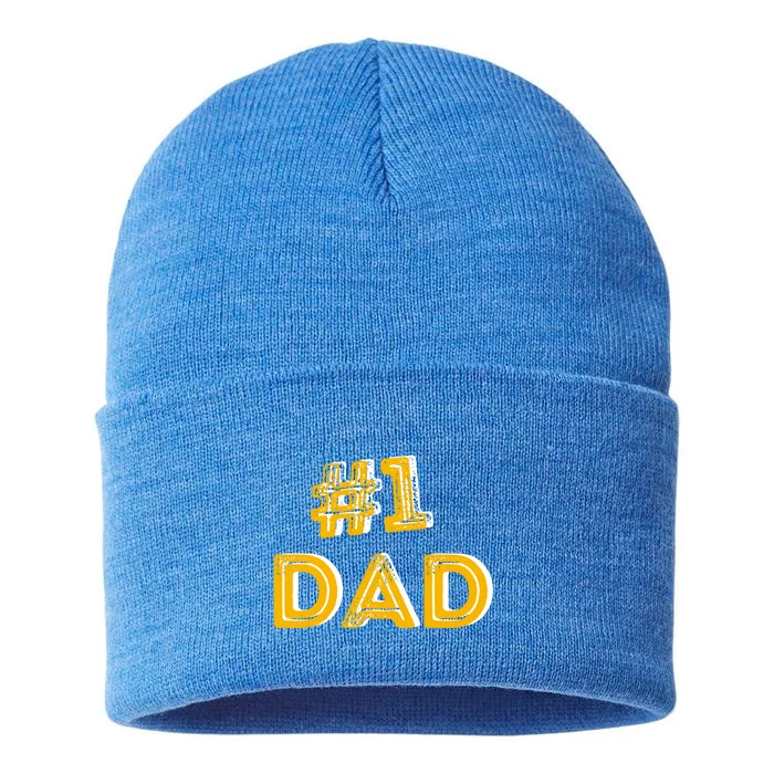 #1 Dad Number One Fathers Day Gift Family Best Dad Ever Gift Sustainable Knit Beanie