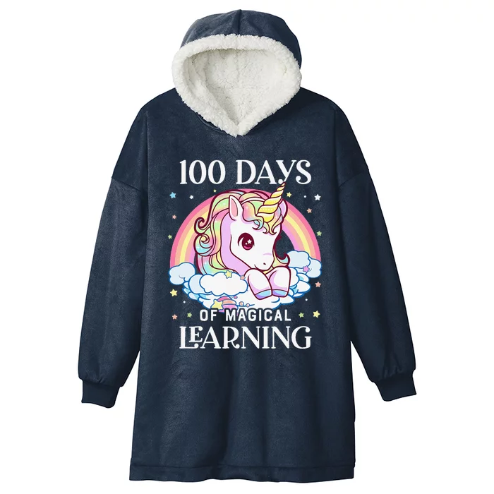 100 Days Of School Unicorn Teacher 100th Day Of School Hooded Wearable Blanket