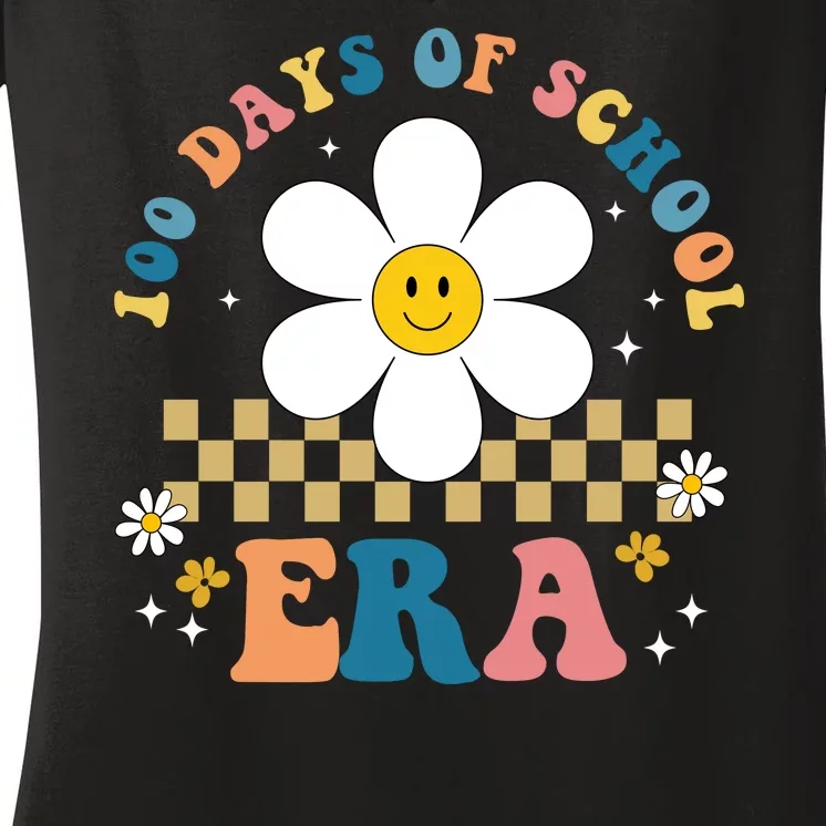 100 Days Of School Era Sunflower Cute Women's V-Neck T-Shirt