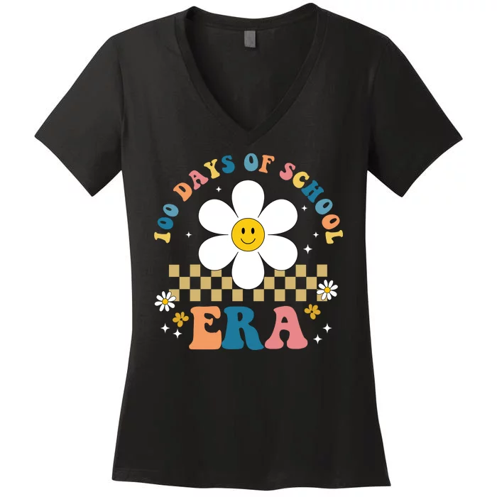 100 Days Of School Era Sunflower Cute Women's V-Neck T-Shirt