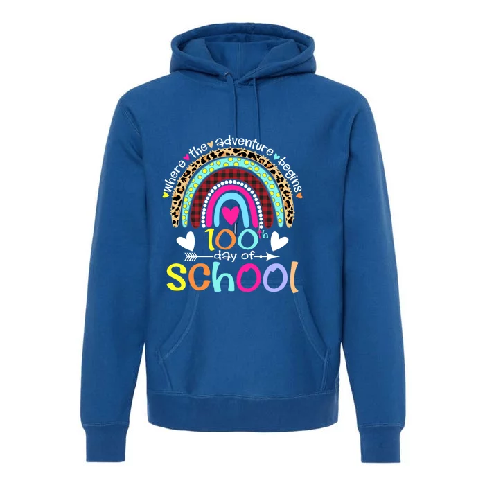 100th Day Of School Teacher Student 100 Days Smarter Rainbow Meaningful Gift Premium Hoodie