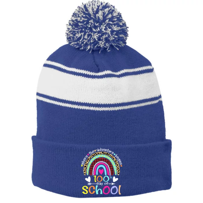 100th Day Of School Teacher Student 100 Days Smarter Rainbow Meaningful Gift Stripe Pom Pom Beanie