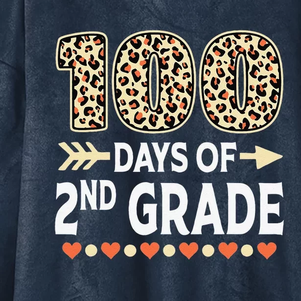 100 Days Of Second Grade Teacher 100th Day Of School Leopard Hooded Wearable Blanket