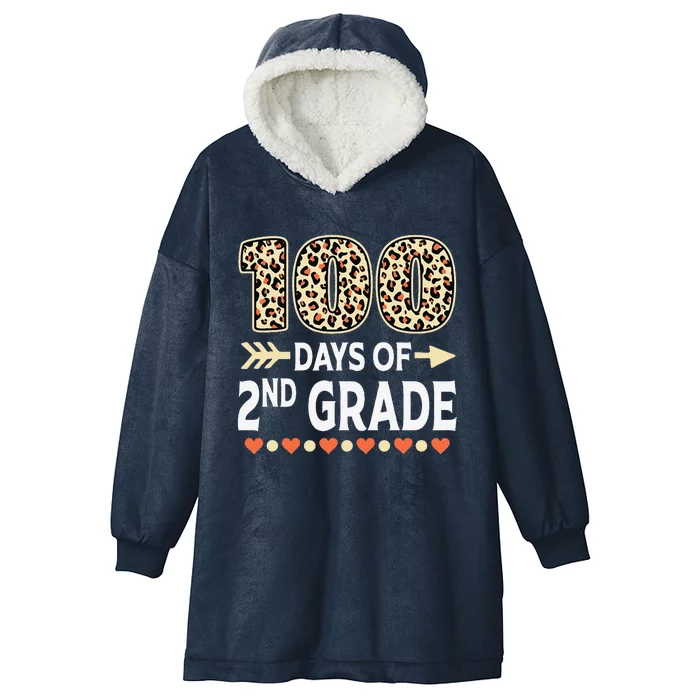 100 Days Of Second Grade Teacher 100th Day Of School Leopard Hooded Wearable Blanket