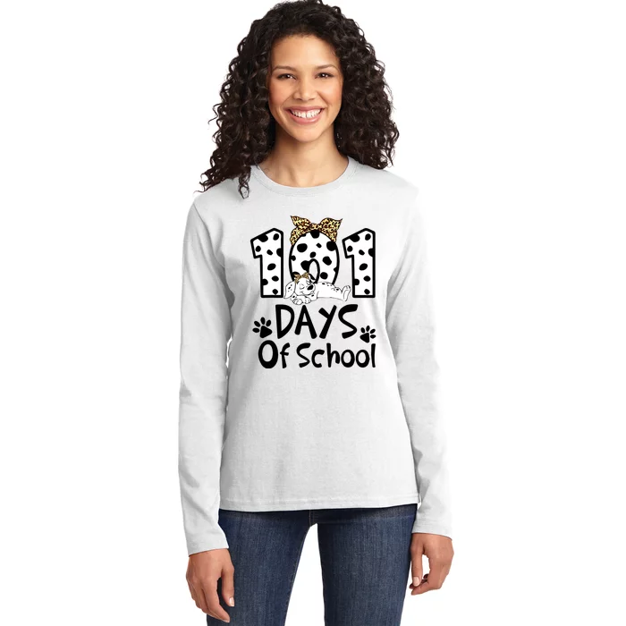 101 Days Of School Dalmatian Dog Boys Girls 100 Days Smarter Ladies Long Sleeve Shirt