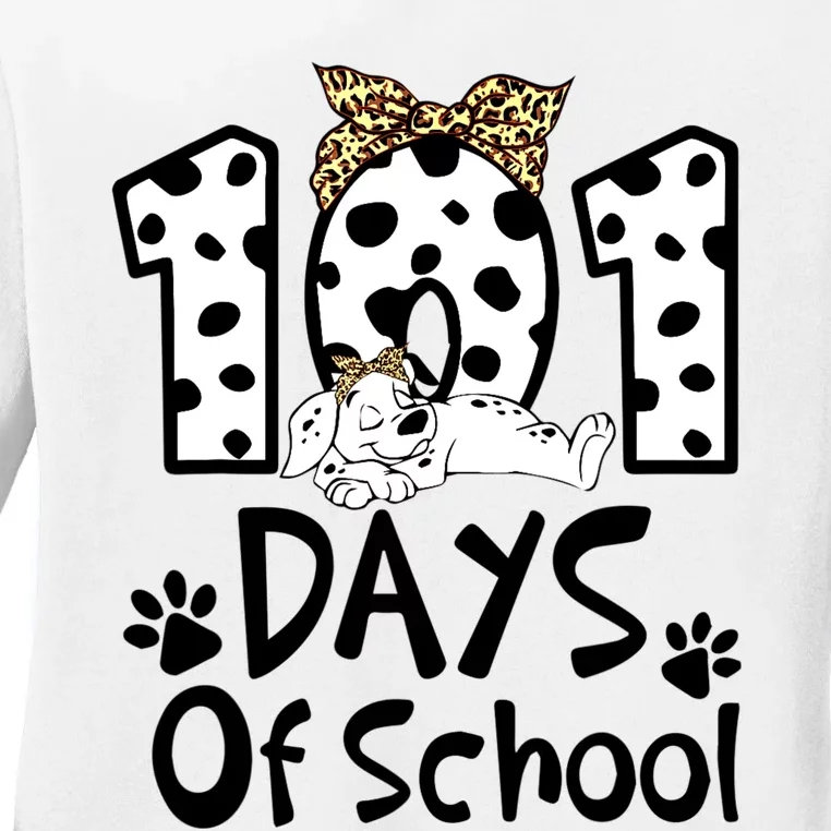 101 Days Of School Dalmatian Dog Boys Girls 100 Days Smarter Ladies Long Sleeve Shirt