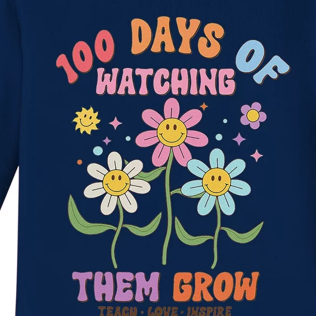 100 Days Of Watching Them Grow Teacher 100th Day Of School Baby Long Sleeve Bodysuit