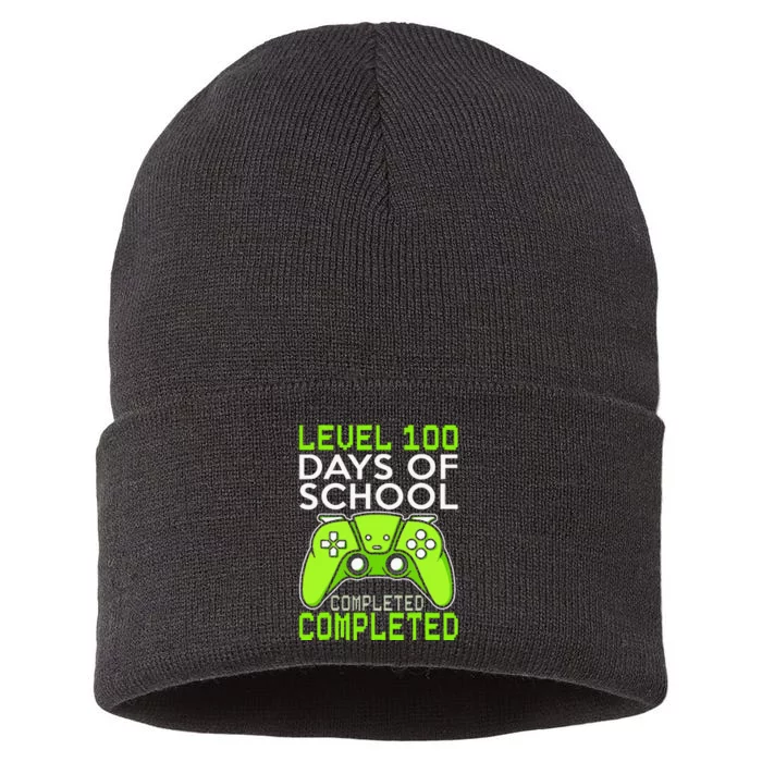 100 Days Of School Level 100 Completed For Gamer Sustainable Knit Beanie