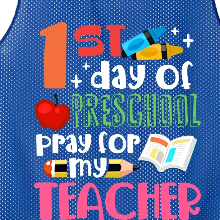 1St Day Of Preschool Pray For My Teacher Preschool Gift Mesh Reversible Basketball Jersey Tank