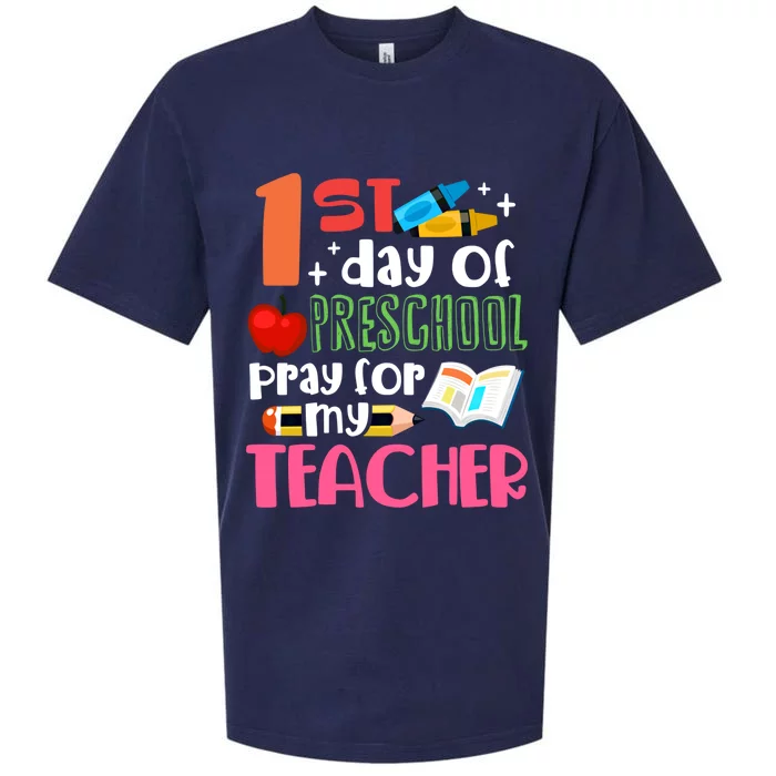 1St Day Of Preschool Pray For My Teacher Preschool Gift Sueded Cloud Jersey T-Shirt