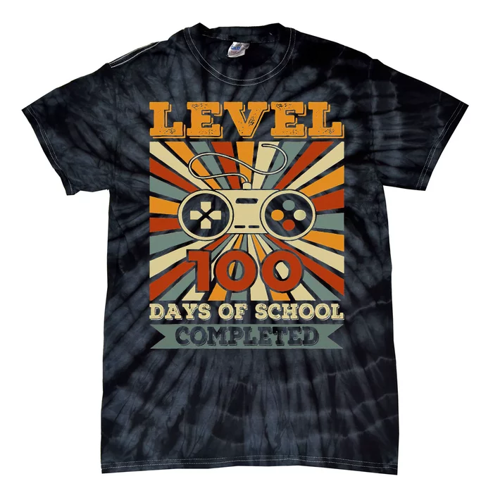 100 Days Of School Level Completed Gamer Retro Tie-Dye T-Shirt