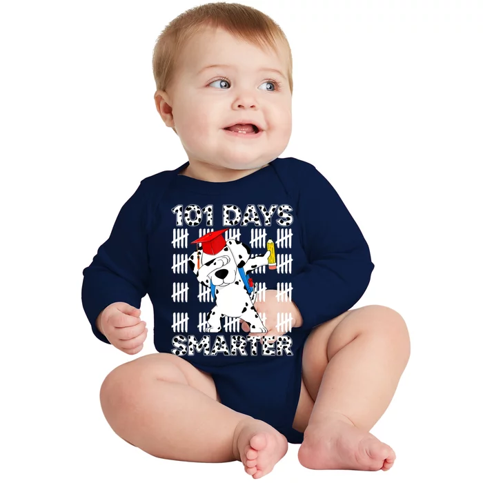 101 Days Of School Dalmatian Dog 100 Days Smarter Teacher Baby Long Sleeve Bodysuit