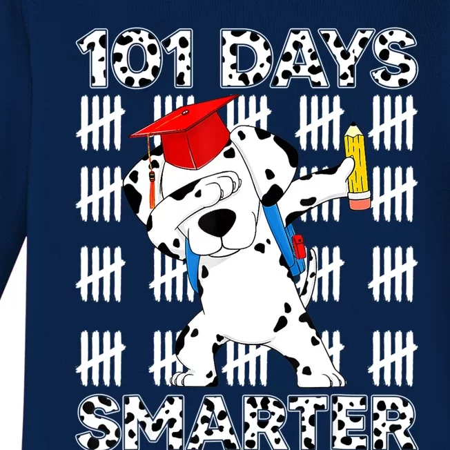 101 Days Of School Dalmatian Dog 100 Days Smarter Teacher Baby Long Sleeve Bodysuit