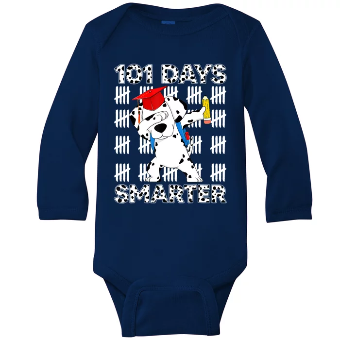 101 Days Of School Dalmatian Dog 100 Days Smarter Teacher Baby Long Sleeve Bodysuit