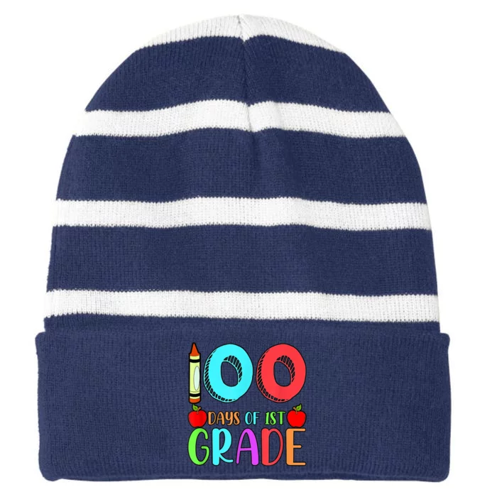 100 Days Of 1st Grade Happy 100th Day Of School Striped Beanie with Solid Band