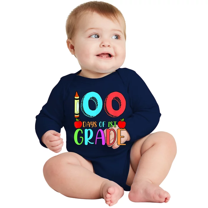 100 Days Of 1st Grade Happy 100th Day Of School Baby Long Sleeve Bodysuit