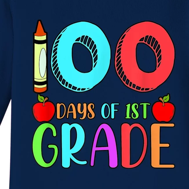 100 Days Of 1st Grade Happy 100th Day Of School Baby Long Sleeve Bodysuit