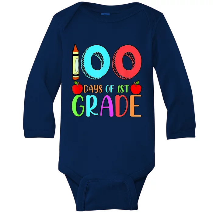 100 Days Of 1st Grade Happy 100th Day Of School Baby Long Sleeve Bodysuit