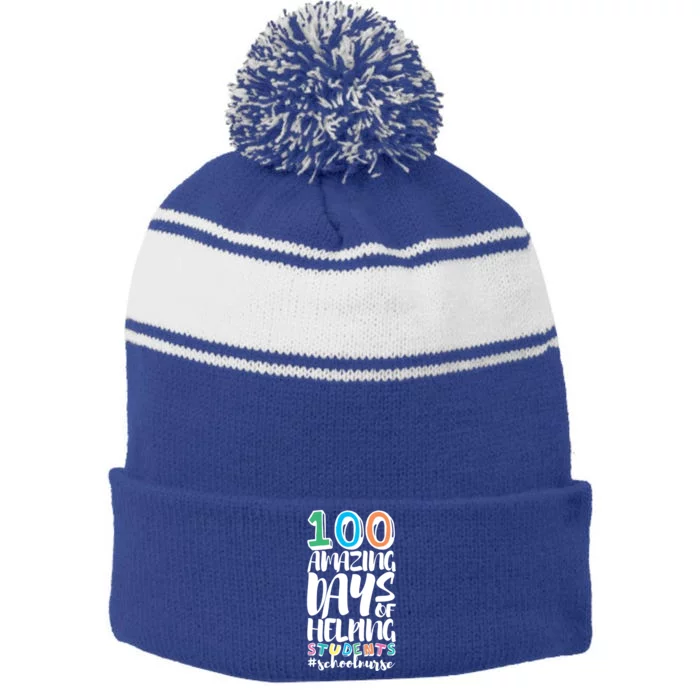 100 Days Of School Helping Students School Nurse Funny Gift Stripe Pom Pom Beanie