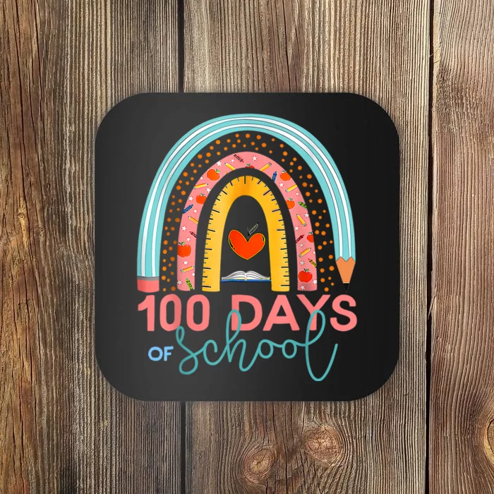 100th Day Of School Teacher 100 Days Smarter Boho Rainbow Coaster