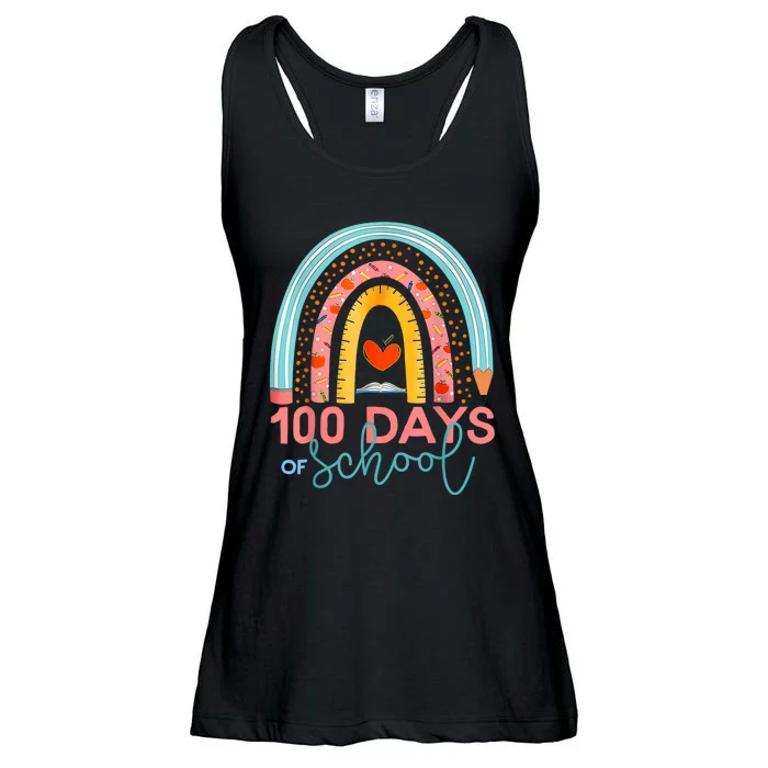 100th Day Of School Teacher 100 Days Smarter Boho Rainbow Ladies Essential Flowy Tank