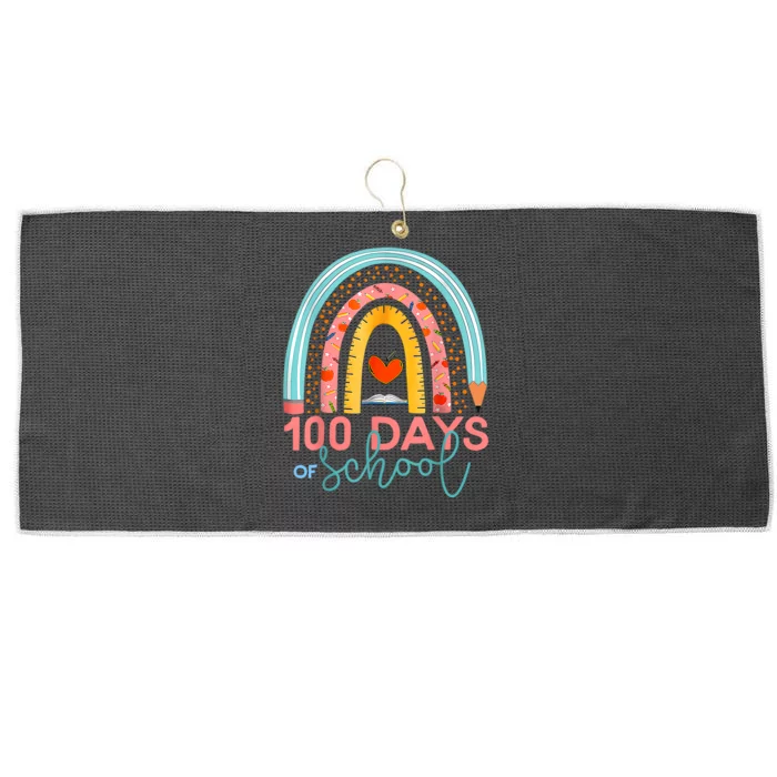 100th Day Of School Teacher 100 Days Smarter Boho Rainbow Large Microfiber Waffle Golf Towel