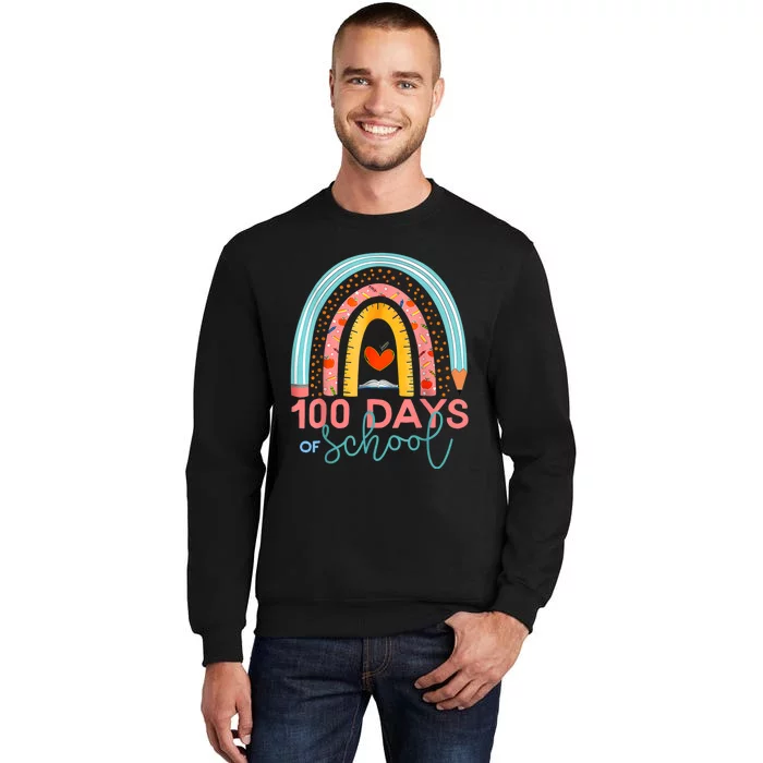 100th Day Of School Teacher 100 Days Smarter Boho Rainbow Tall Sweatshirt