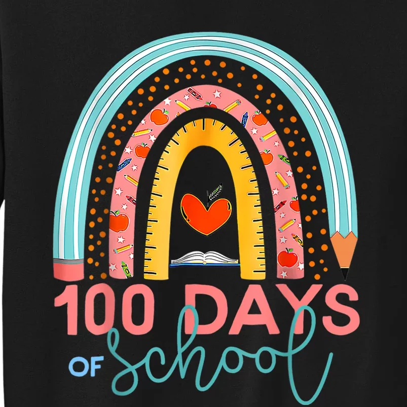 100th Day Of School Teacher 100 Days Smarter Boho Rainbow Tall Sweatshirt