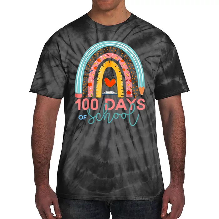 100th Day Of School Teacher 100 Days Smarter Boho Rainbow Tie-Dye T-Shirt