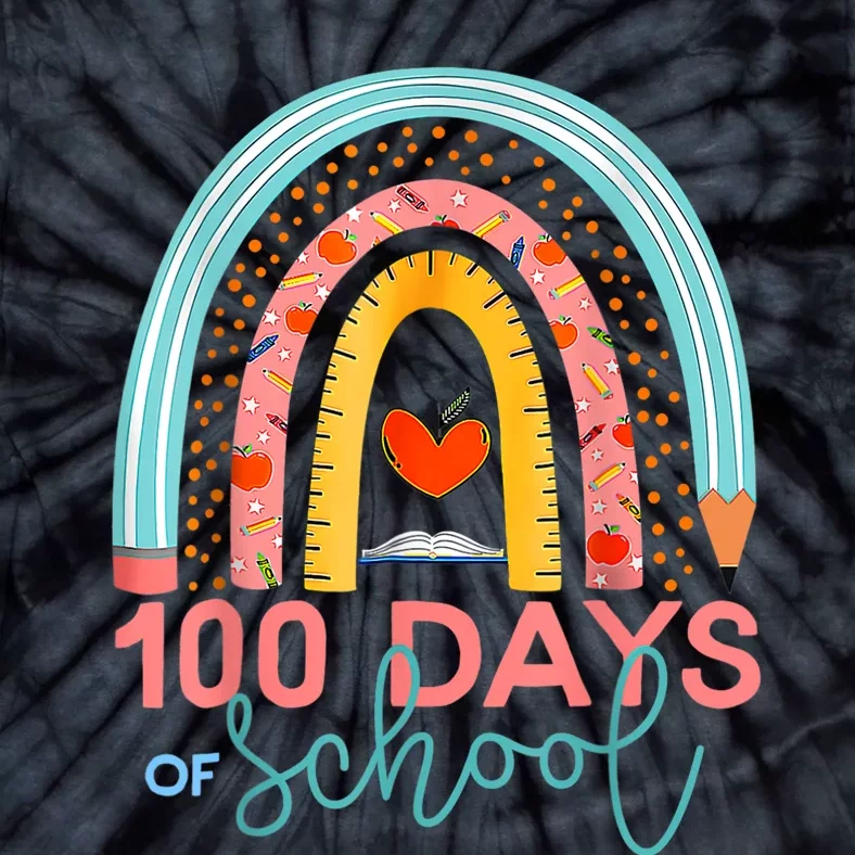 100th Day Of School Teacher 100 Days Smarter Boho Rainbow Tie-Dye T-Shirt