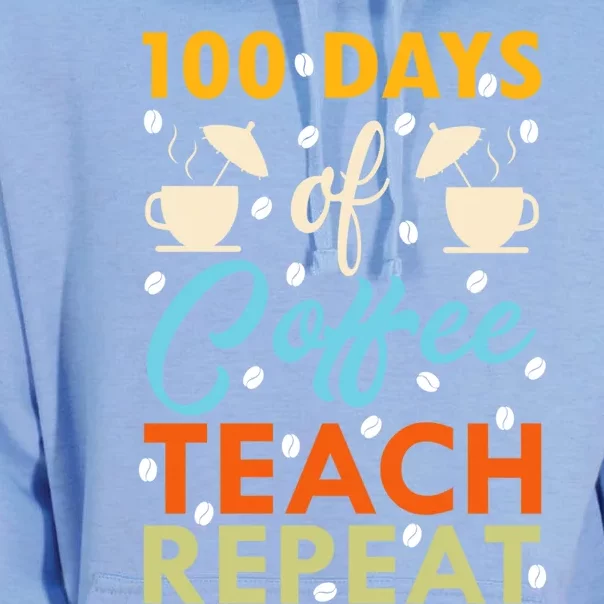 100th Days Of Coffee Teach Repeat Funny 100 Day Teacher Gift Unisex Surf Hoodie