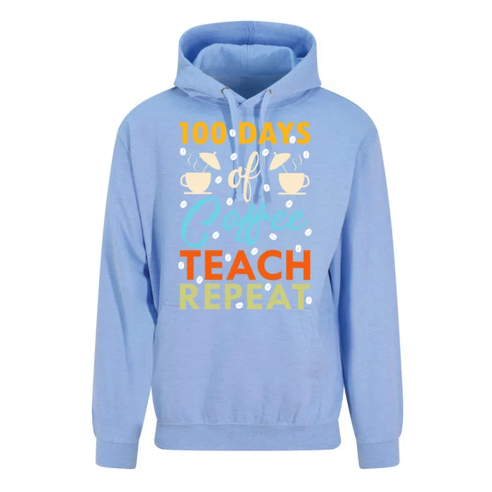 100th Days Of Coffee Teach Repeat Funny 100 Day Teacher Gift Unisex Surf Hoodie