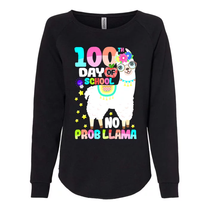 100th Day of School No Probllama Llama 100 Days Smarter Womens California Wash Sweatshirt