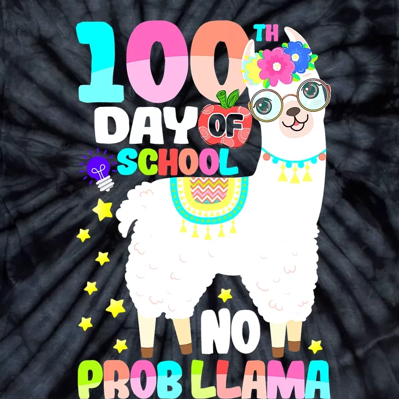 100th Day of School No Probllama Llama 100 Days Smarter Tie-Dye T-Shirt