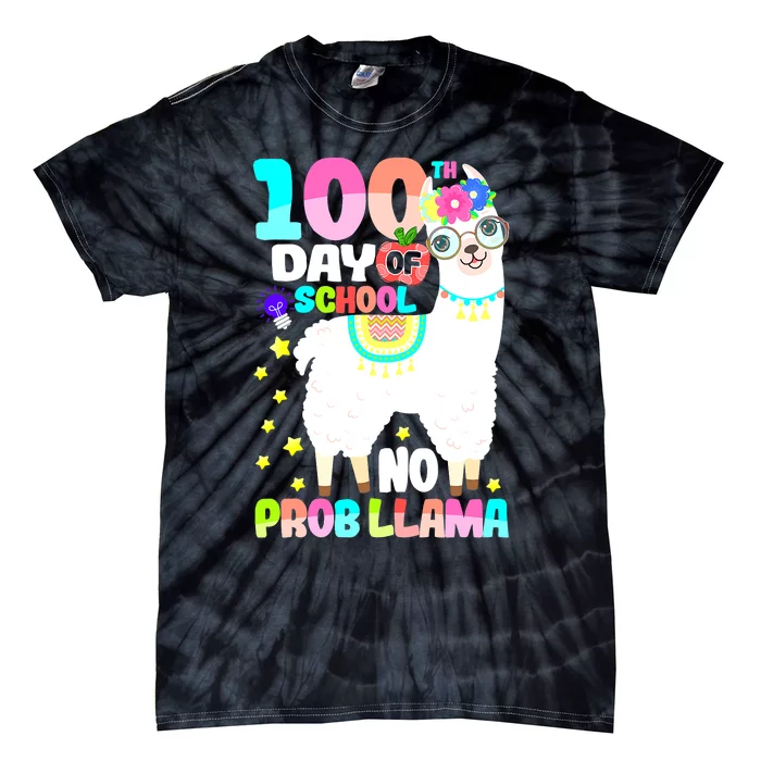 100th Day of School No Probllama Llama 100 Days Smarter Tie-Dye T-Shirt