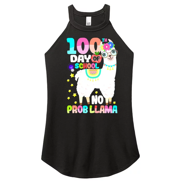 100th Day of School No Probllama Llama 100 Days Smarter Women’s Perfect Tri Rocker Tank