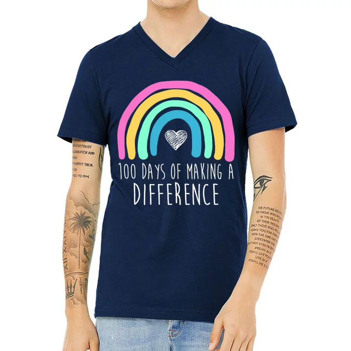 100 Days Of Making A Difference 100th Day Of School V-Neck T-Shirt