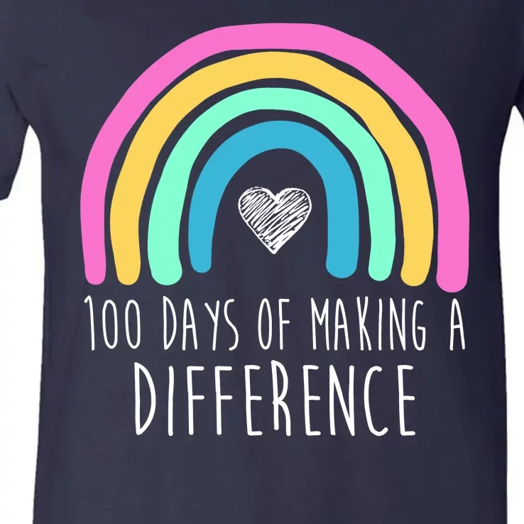 100 Days Of Making A Difference 100th Day Of School V-Neck T-Shirt