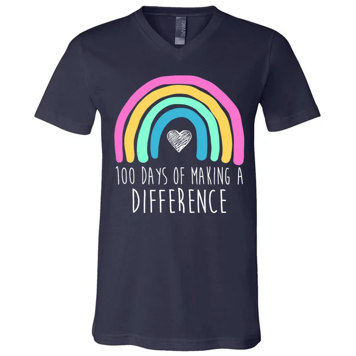 100 Days Of Making A Difference 100th Day Of School V-Neck T-Shirt