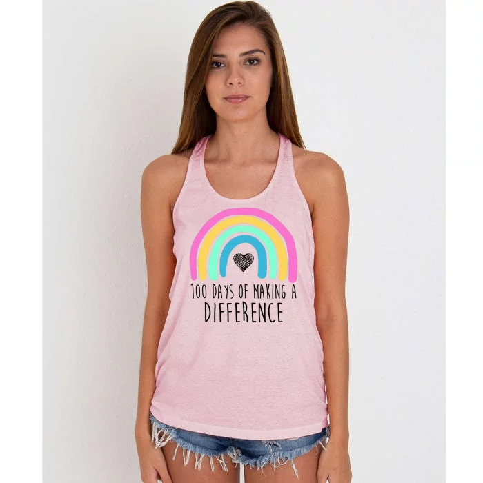 100 Days Of Making A Difference 100th Day Of School Women's Knotted Racerback Tank