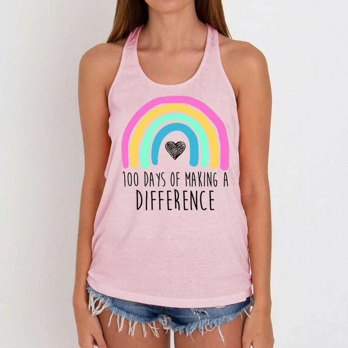 100 Days Of Making A Difference 100th Day Of School Women's Knotted Racerback Tank