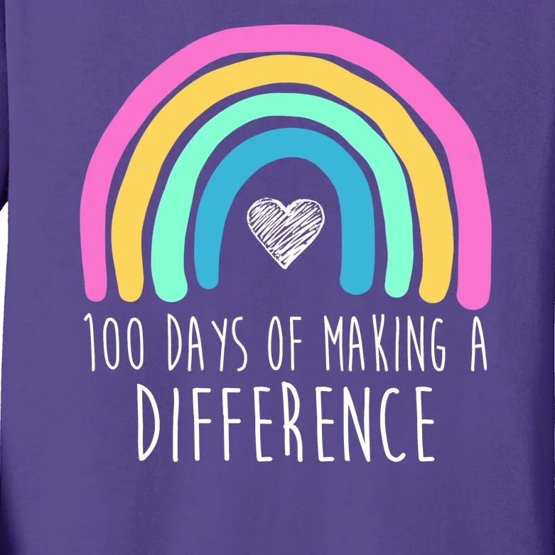 100 Days Of Making A Difference 100th Day Of School Kids Long Sleeve Shirt