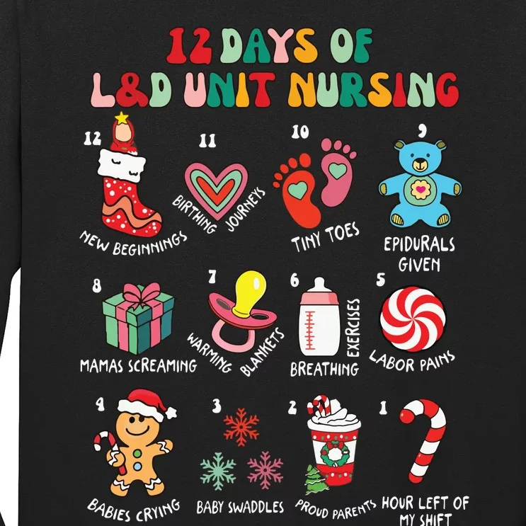 12 Days Of L&D Unit Nursing Labor & Delivery Nurse Christmas Long Sleeve Shirt