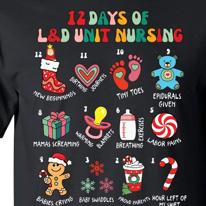 12 Days Of L&D Unit Nursing Labor & Delivery Nurse Christmas Tall T-Shirt