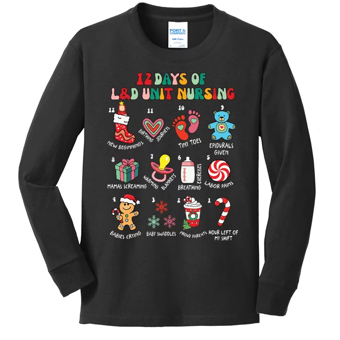 12 Days Of L&D Unit Nursing Labor & Delivery Nurse Christmas Kids Long Sleeve Shirt