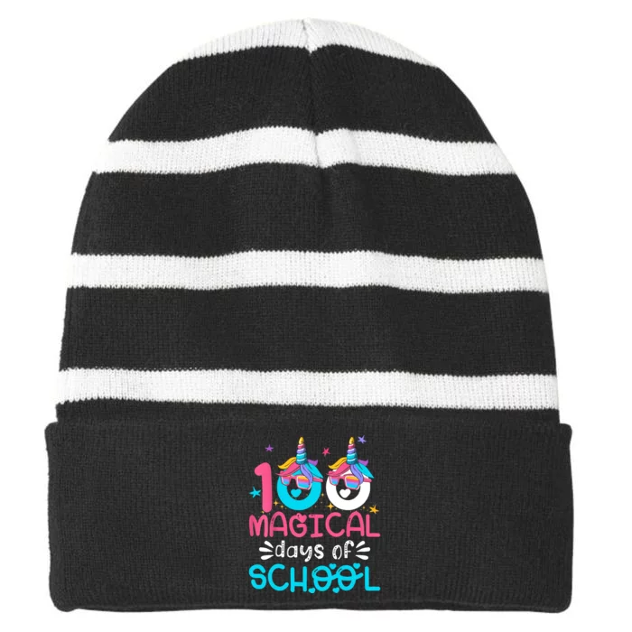 100th Day Of Kindergarten For 100 Magical Days Striped Beanie with Solid Band