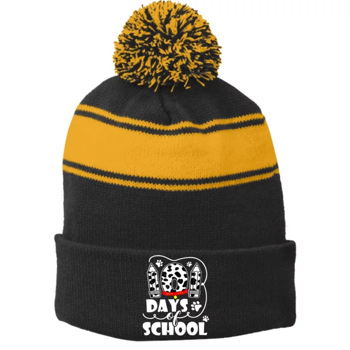 101 Days Of School Dalmatian Logo Stripe Pom Pom Beanie