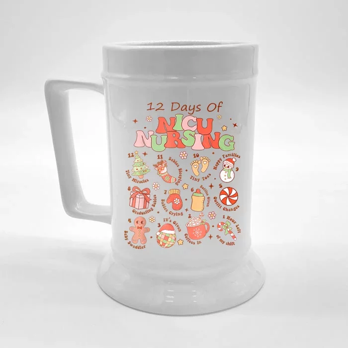 12 Days Of Nicu Unit Nursing Funny Nicu Nurse Christmas Front & Back Beer Stein