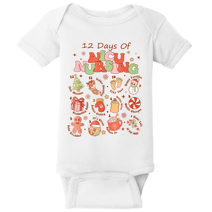 12 Days Of Nicu Unit Nursing Funny Nicu Nurse Christmas Baby Bodysuit