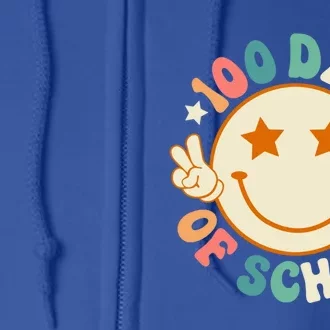 100th Days Of School Cute Happy Face 100 Days Smarter Groovy Great Gift Full Zip Hoodie